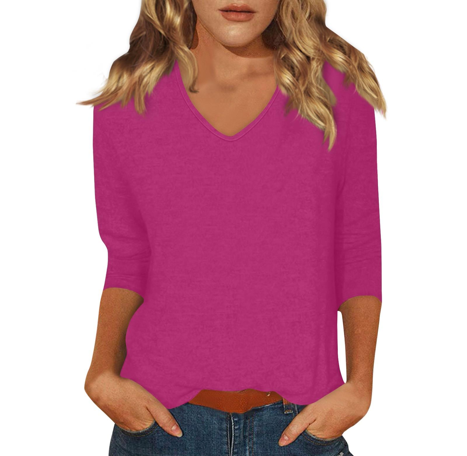 

Women’s Fashion Everyday Everything Casual V-neck Seven-point Sleeve Printed T-shirt Top XXL бежевый