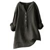 European & American Loose Plain Stand Collar Button Long Sleeve Cotton Linen Top for Women