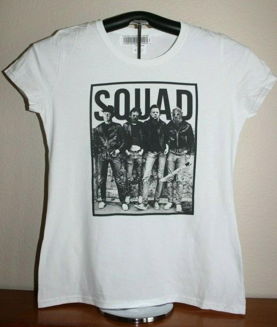 

SQUAD-Horror Movies-Freddy/ Jason/ Myers/ Leatherface 100% Cotton T-shirt Mens Tees Top Ladies, White, Med 4XL
