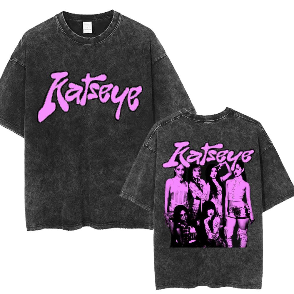 Kpop  Katseye Graphic Washed T Shirt Fashion Vintage Men Women Korean Hip Hop Tshirt Loose Cotton Casual Tshirt Streetwear