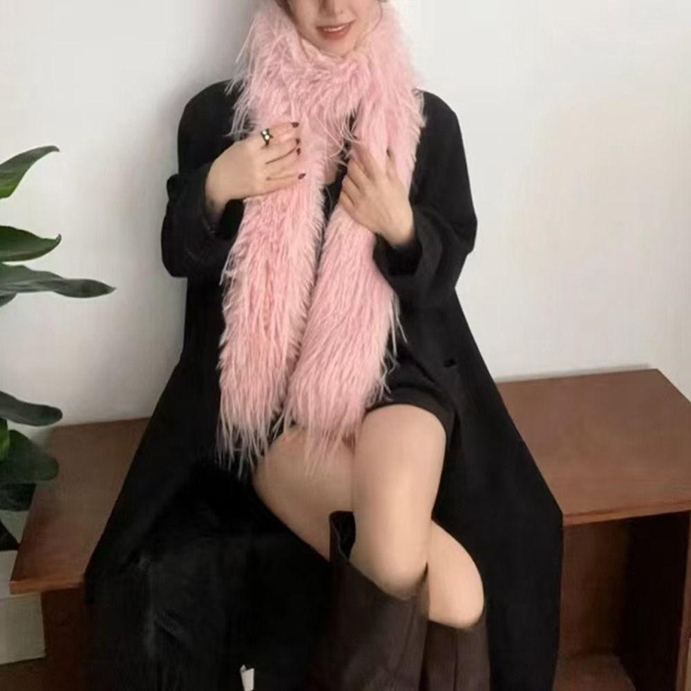 Harajuku Imitation Fur Scarf Pure Color Plush Shawl Elegant Y2K Scarves Student