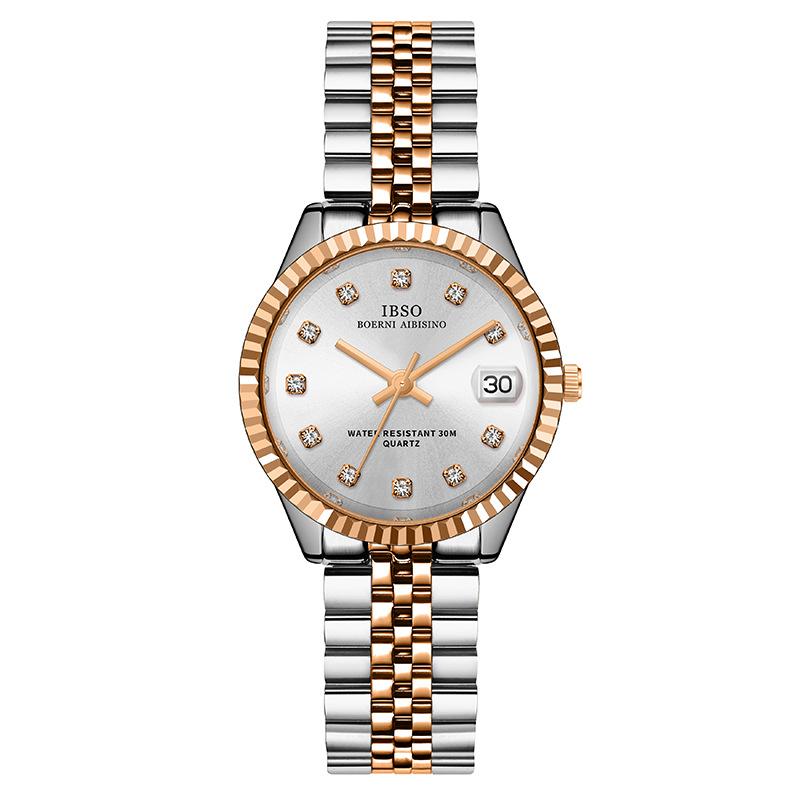 Steel Belt Women'S Watch With Diamond Belt Calendar Classic Log 1172