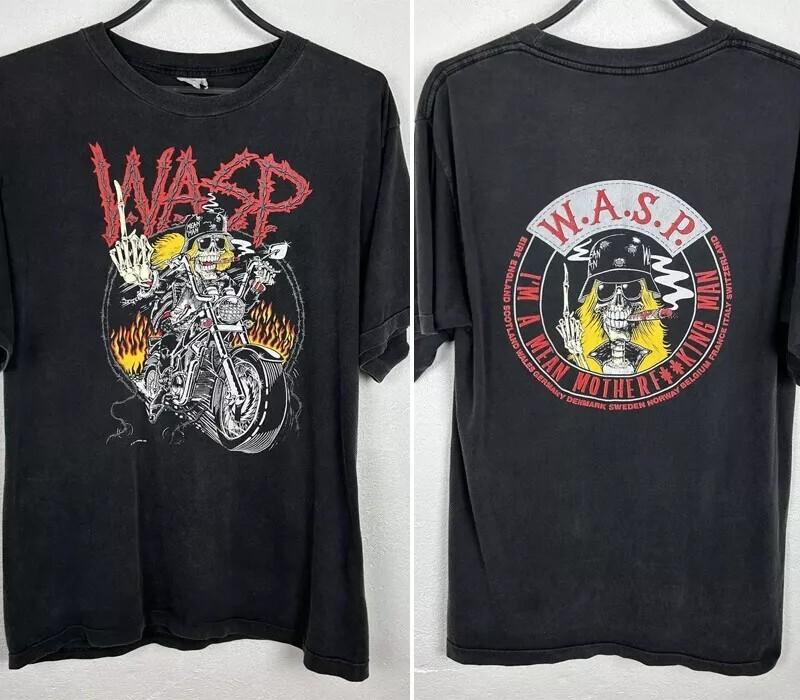 

80s Reprint WASP 1989 4 Animal Motherf@cking Man Black TShirt Classic Style Unisex T-Shirt XXXXL