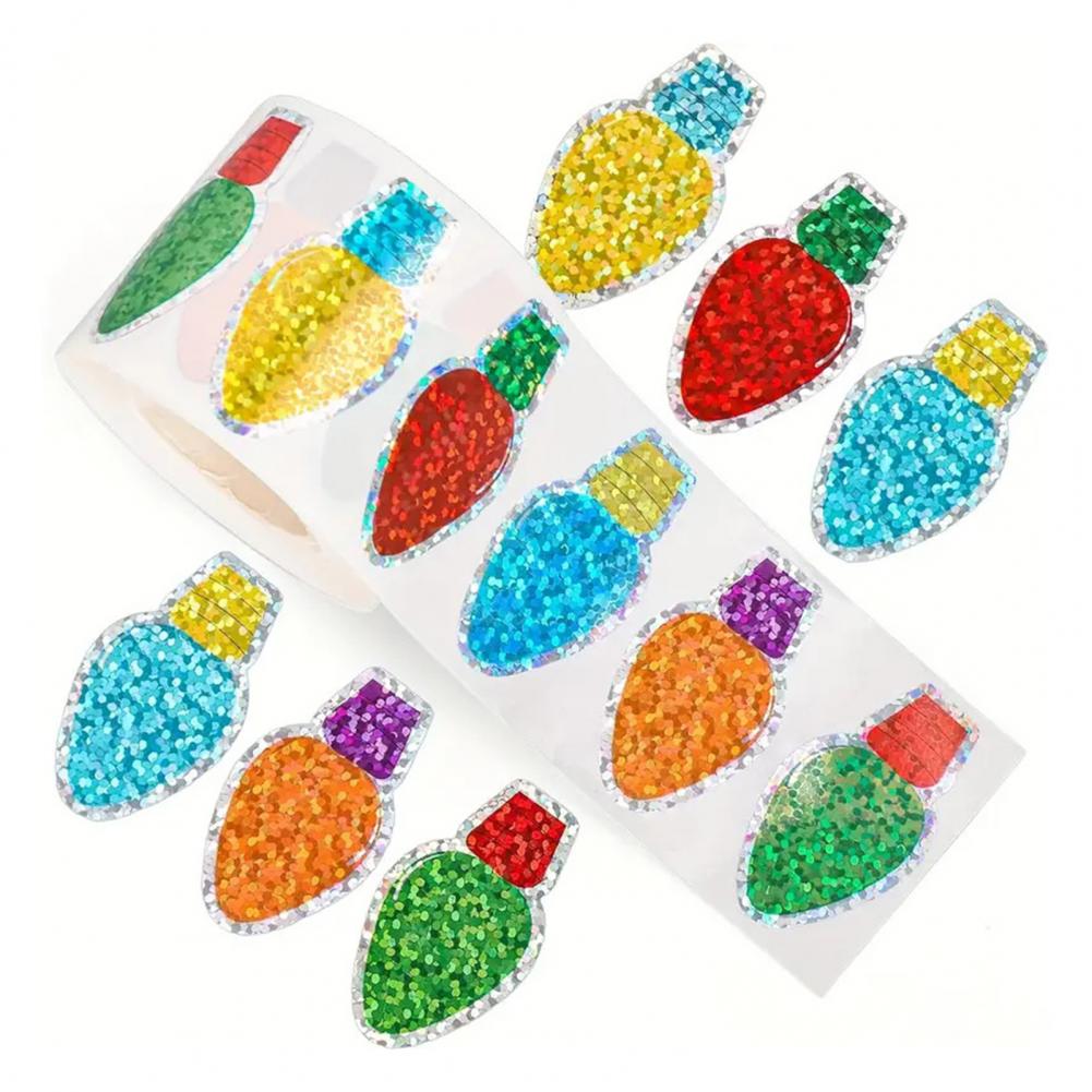 

500 Pcs 3cm Christmas Stickers Roll Gllitter Tree/Maple Leaf/Santa Hat Seal Stickers For Envelopes Invitations Greeting Cards