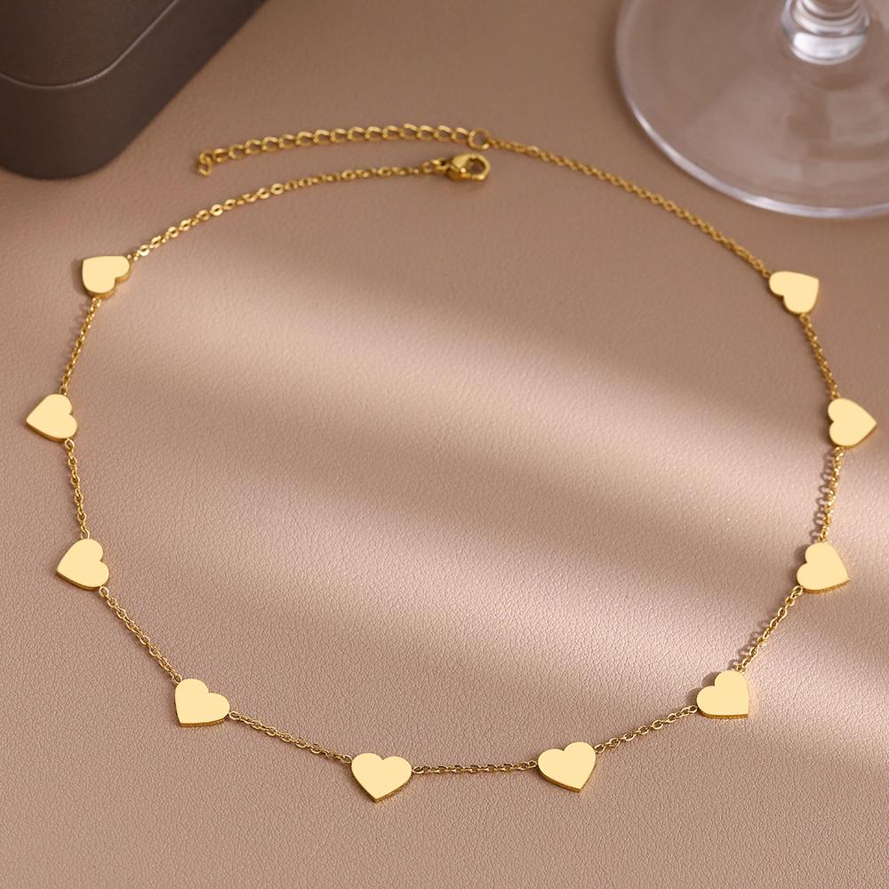 Stainless Steel Necklaces Romantic Hearts Choker Chain Temperament Elegant Kpop Exquisite Fashion Necklace For Women Zircon
