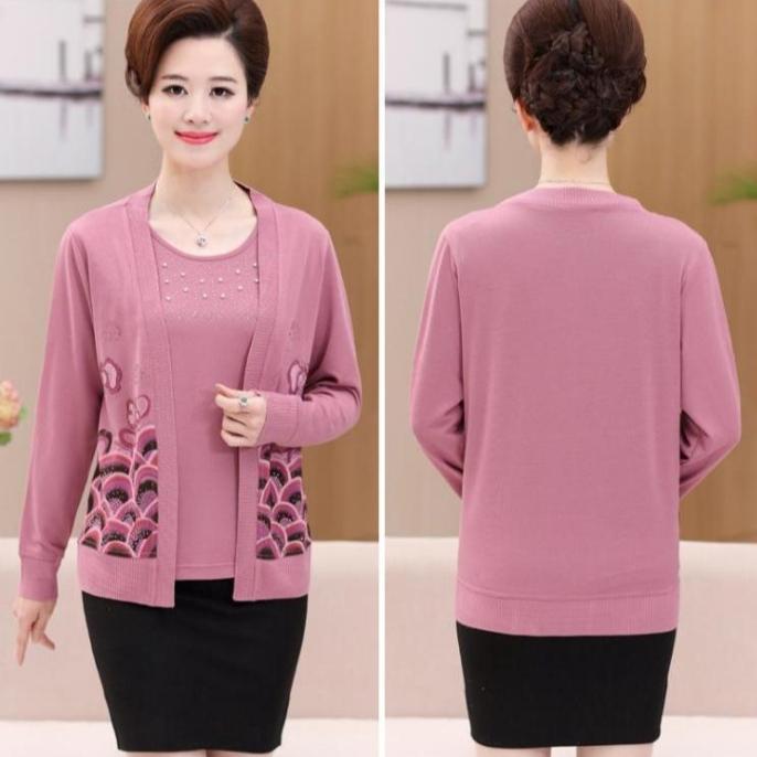 2PCS Spring/SummerAutumn Women's Knitted Cardigan Sweater + Short Sleeve Knitted T-Shirt Two Piece Set Plus Size Open-front Knitted Jacket