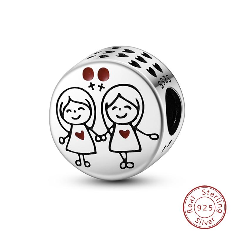 100% Copper Sisters Best Friends Series Charms Pink Heart Rose Beads Fit Qikaola Bracelet Diy Birthday Jewelry Gift