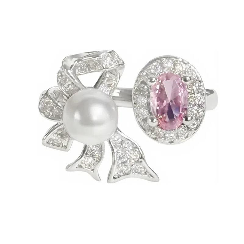 Sweet And Cool Style Bow Full Of Diamonds, Zircon Ring, Open Finger, Women'S Fashion Index Finger Ring, Stacked With Niche Rings