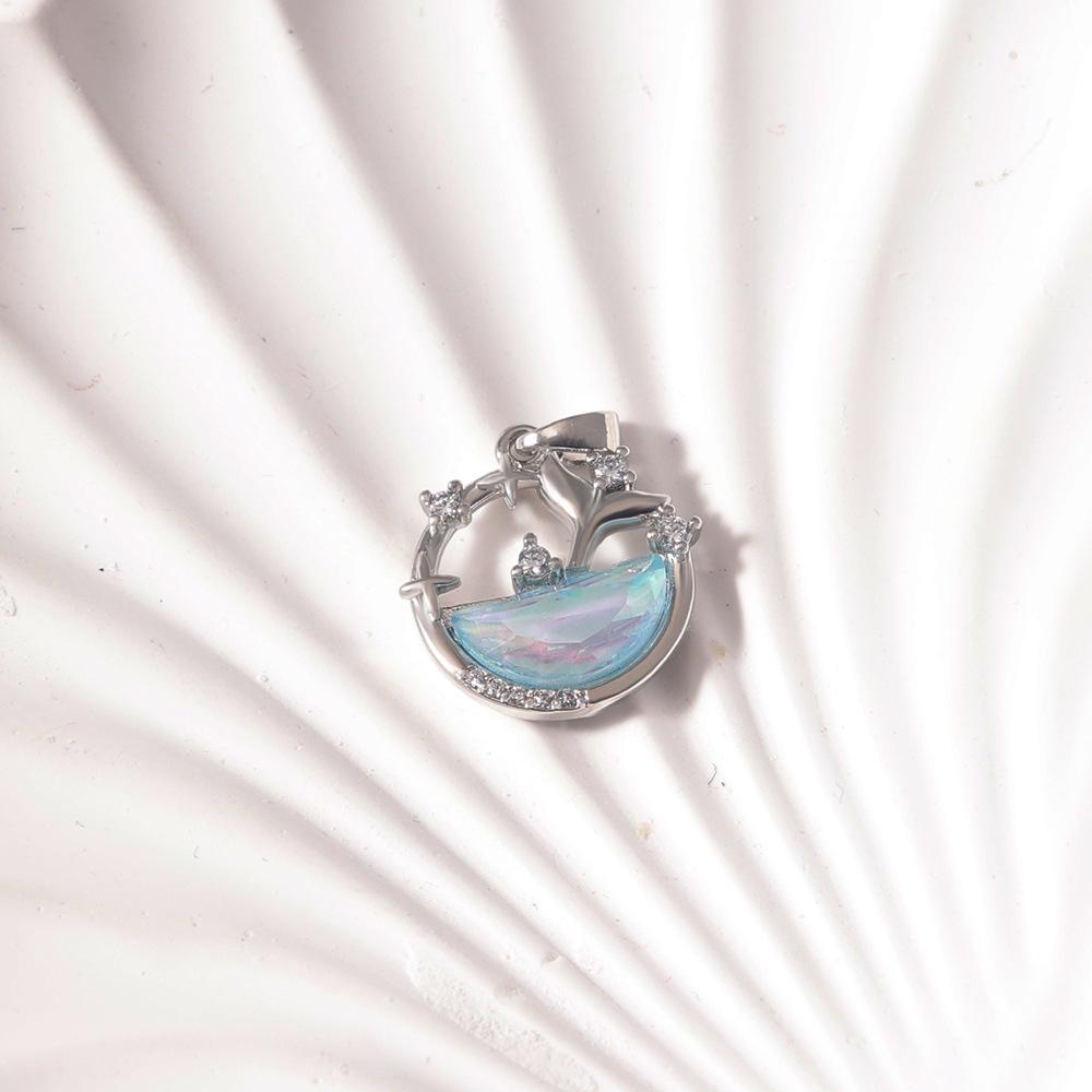 Crescent Heart Silver Pendant with Diamonds & Iridescent Mother-of-Pearl - Elegant Women s Jewelry