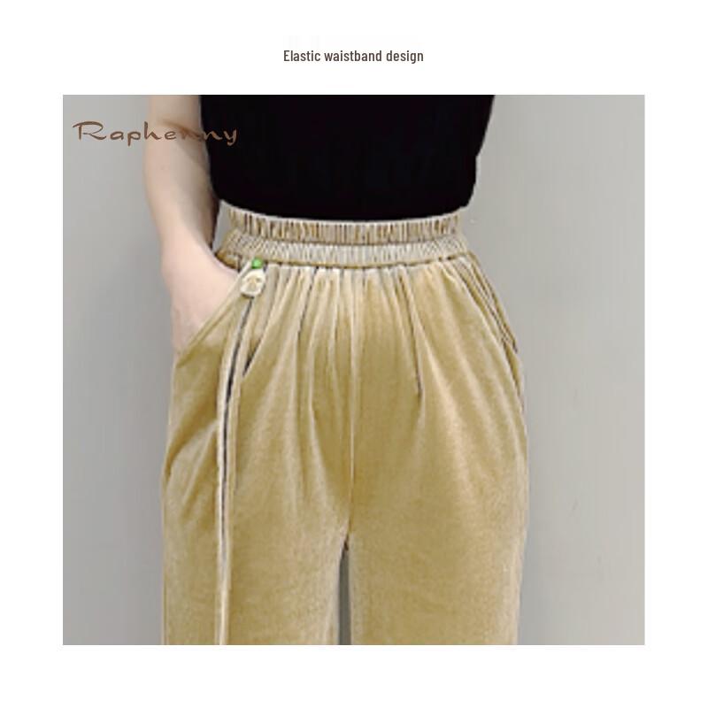 Raphenny Women's New Chinese Style Velvet Elastic Waist Long Pants