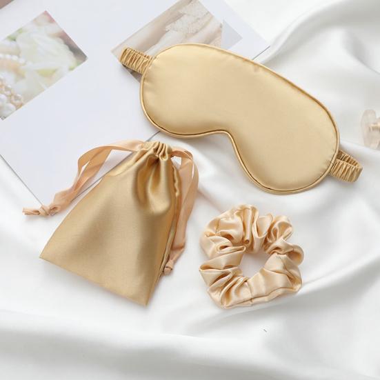 Imitated Silk Eye Cover Set Memory Foam Eye Masque 3-Piece Cloth Bag Hair Rings Storage Bag Comfortable Hypoallergenic Sleeping Shield Eye Care Tools