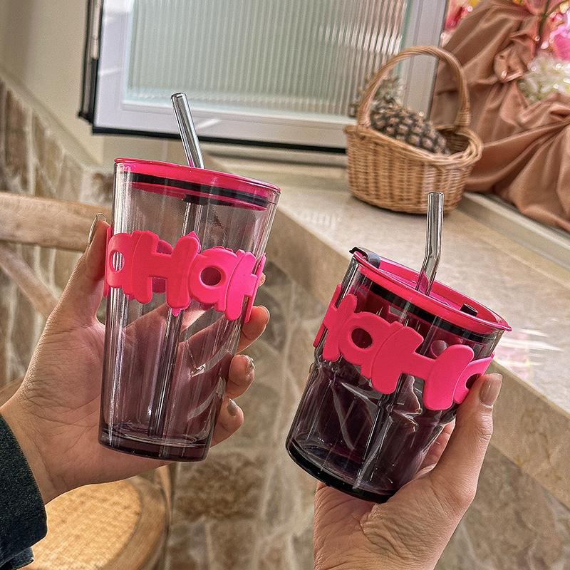 High Value Letter Bamboo Cup With Lid Straw Glass Water Cup Office Home Coffee Cup Gift Water Cup