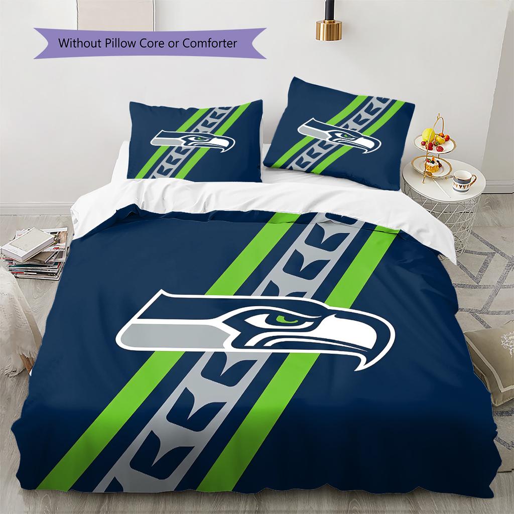 Seattle Seahawks Pattern Bedding Quilt Set  Home Decoration  Gift (1 * Duvet Cover + 2 * Pillowcase  Without Core).xwn
