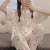 Pajamas Female Cute Sweet Hello Kitty Short-Sleeved Trousers Lazy Home Summer Cotton Loungewear Two-Piece Set