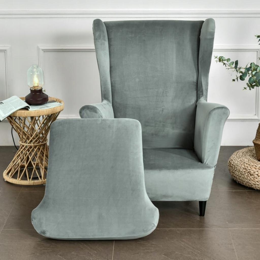 Pokrowiec na fotel uszak, elastyczny, szary, łatwy do czyszczenia, aksamitny