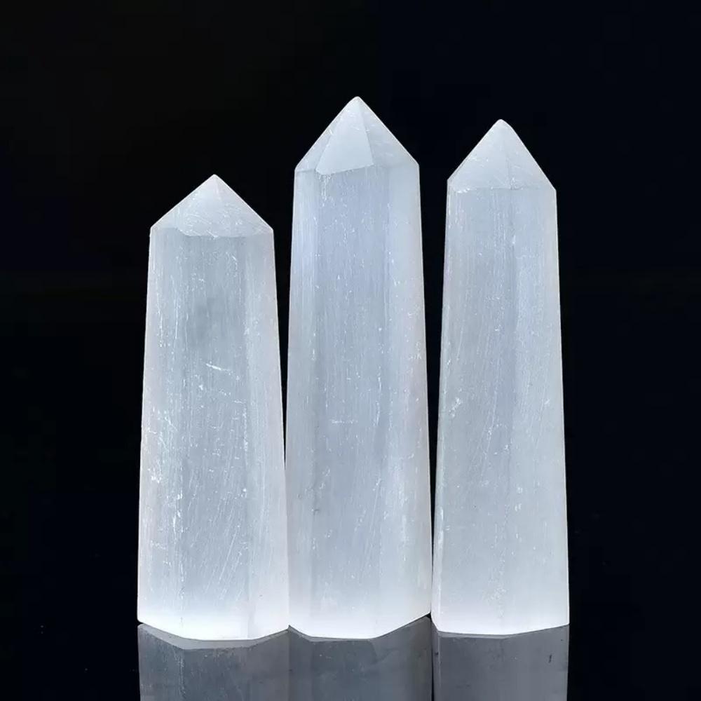 1pc Natural Stone Selenite Point Pillars Hexagonal Prisms Obelisk Wand Chakra Gemstones Pillars Home Decor Desktop Decoration