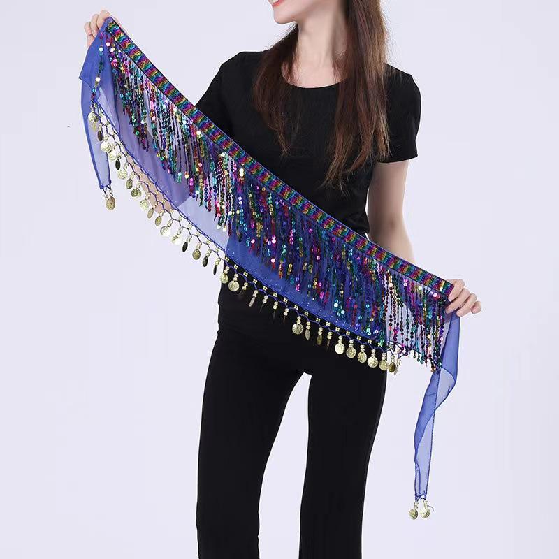 Shiny Sequins Tassel Belly Dance Hip Scarf Waist Belt Wrap Skirt For Halloween Cosplay Party Dance Costume