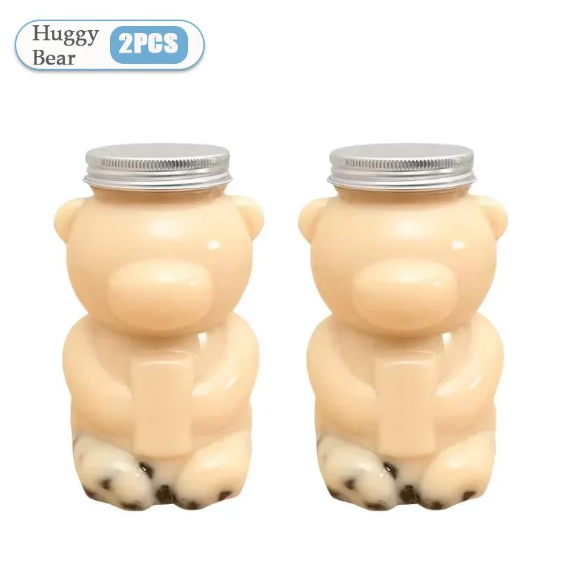 1-10PCS 500ml Violent Bear Milk Tea Bottle Disposable PET Transparent Juice Bottle Cartoon Bear Portable Juice Yogurt Bottle