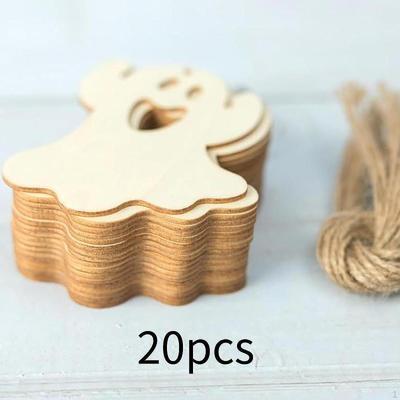 20 Stück Holz Geister Dekorationen Anhänger Halloween Holzchips DIY Zeichnen Kreative Feiertage