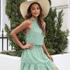 Women's Halter Summer Bohemian Floral Print Casual Sleeveless Backless Retro Pleated Belt Sexy Skirt