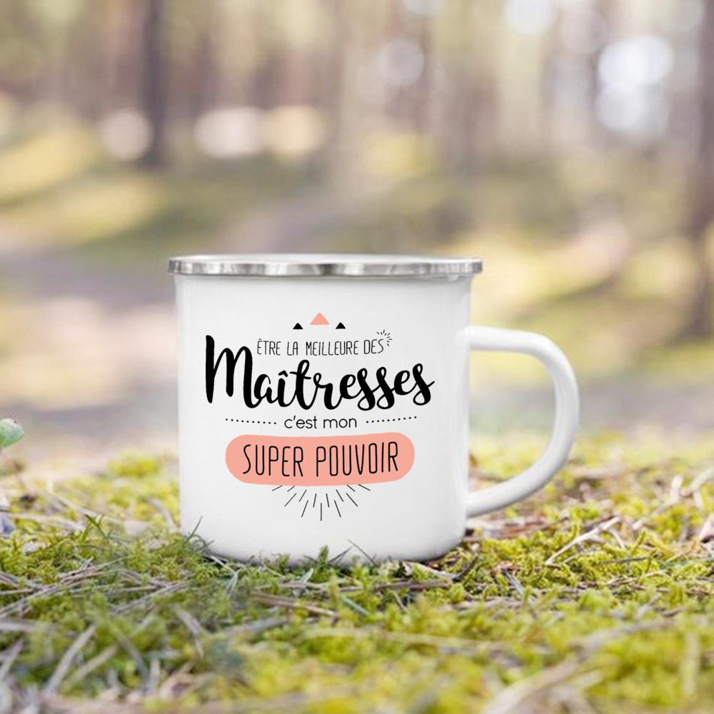 French Print Mugs Creative Coffee Cups Drinks Water Enamel Cup School Handle Drinkware Gifts for Maitresse/Maitre/Atsem/Aesh/Avs