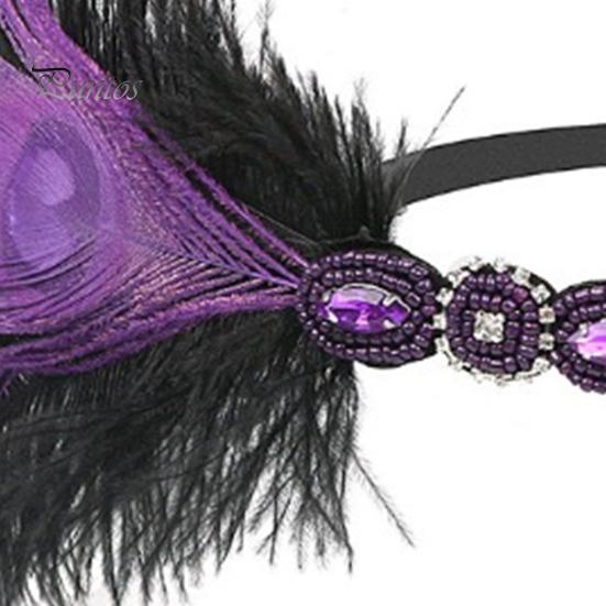 Flapper Feather Headband Black Rhinestone Hair Band 1920s Vintage Gatsby Secure Party Headpiece Women Prom