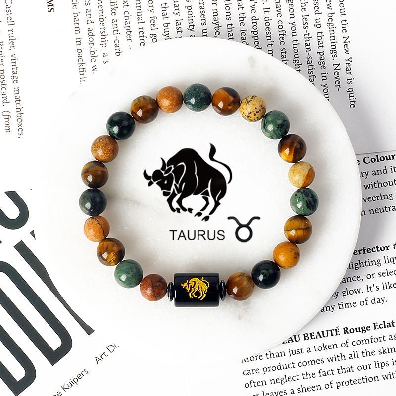 12 Constellations Scorpio Bracelet Natural Stone Tiger Eye Beads Bracelets for Men Women Cancer Virgo Leo Libra Couple Jewelry