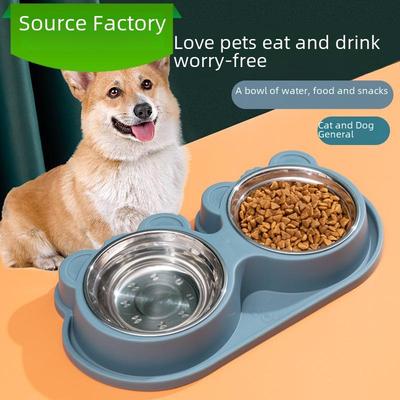 Set di ciotole anti-ribaltamento per animali domestici: Ciotola doppia in acciaio inossidabile per gatti e cani - Ciotole per acqua e cibo per animali di piccola/media taglia
