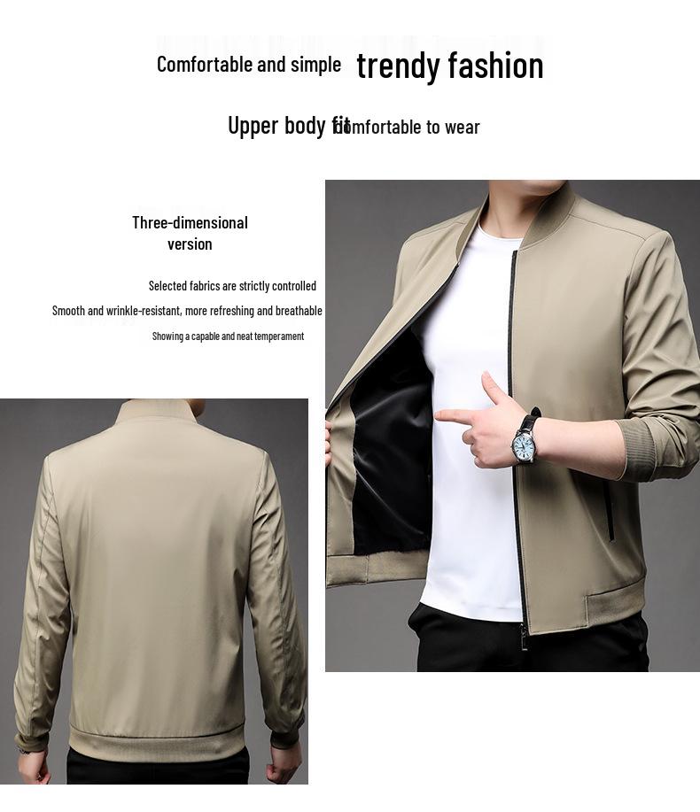 Autumn 2025 Men's Stand Collar Loose Fit Jacket - Urban Solid Color, Long Sleeve, Simple Style