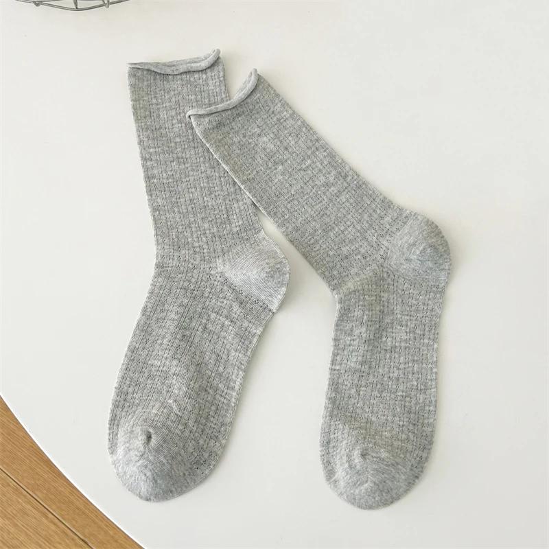 

1 пара женских хлопковых носков, тонкие летние новые яркие свободные носки, женские повседневные базовые милые модные длинные носки для девочек One Size светло-серый