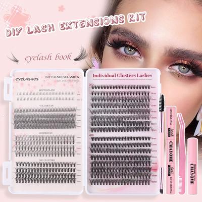 Naturlig Blandad Enstaka Kluster Lösögonfrans Set DIY Segmenterad Graftning Tjocka Ögonfransar