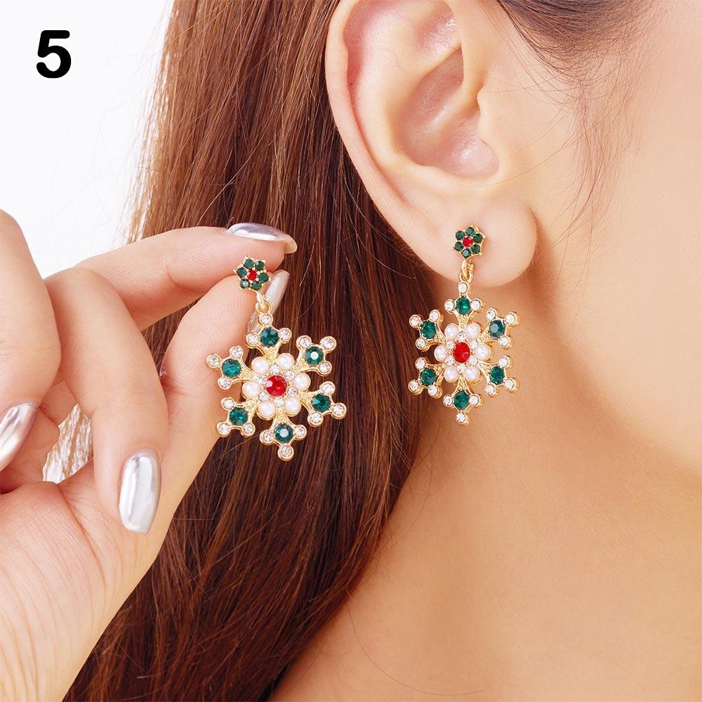 Crystal Zircon Pearl Christmas Stud Earrings Snowflake Long Tassel Earring  Party Accessories