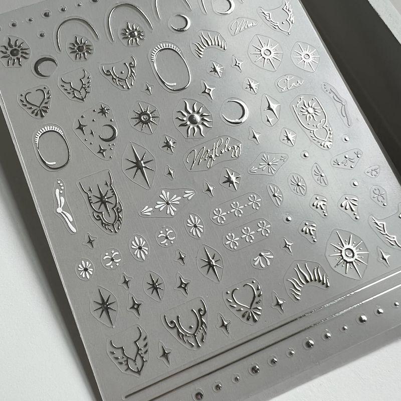 

Y2ksilver Geometric Asterism Totem Instagram Nail Sticker Thin Tough silver Star and Moon Totem