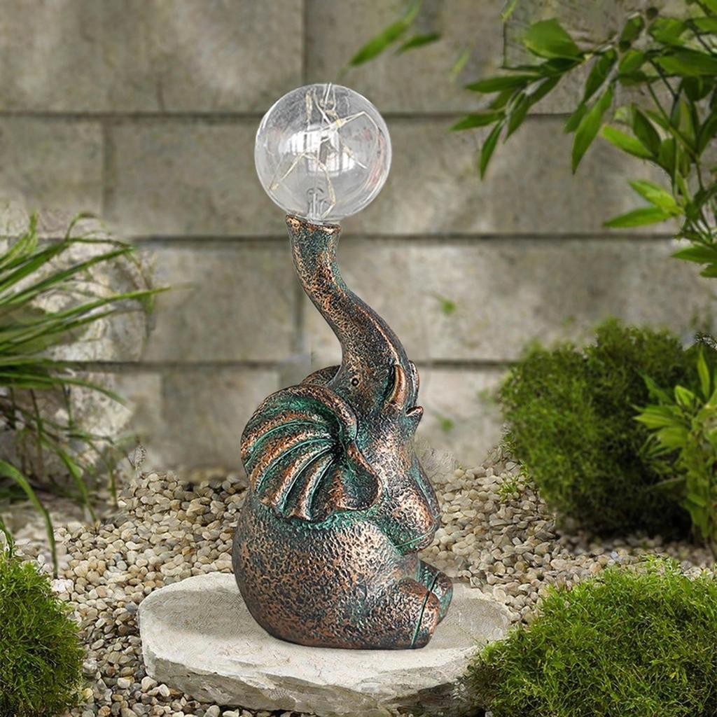 Garden Statue with Solar Light Animal Sculpture Decorative Outdoor Decoration Elephant Figurine for