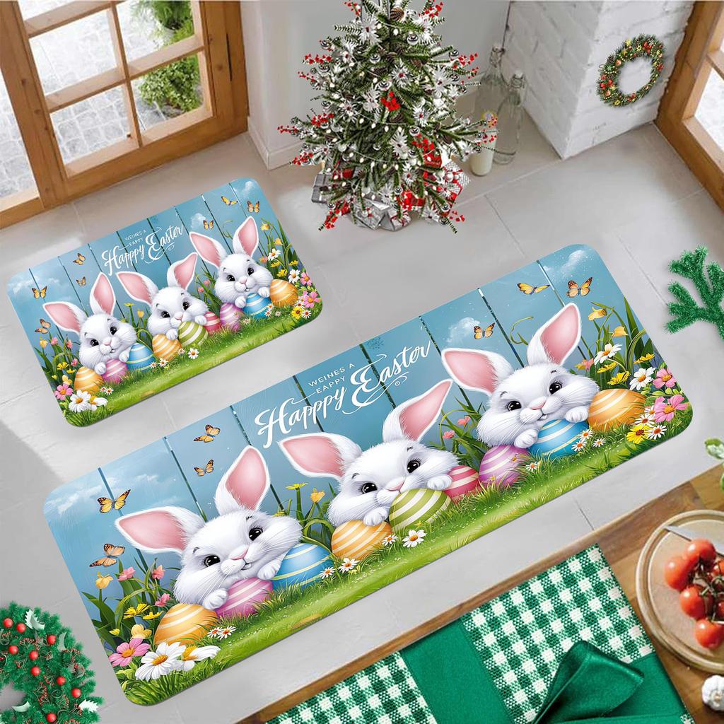 Easter Bunny Eggs Butterfly Kitchen Mat Home Decor Washable Corridor Balcony Rugs Bathroom Non-slip Floor Mat Entrance Doormat