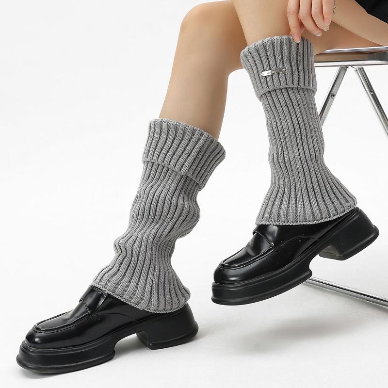 Autumn Winter Leg Warmers Japanese Style Girls Versatile Slouch Socks with Metal Logo Warm Knitted Shoe Covers for Women Autumn Winter