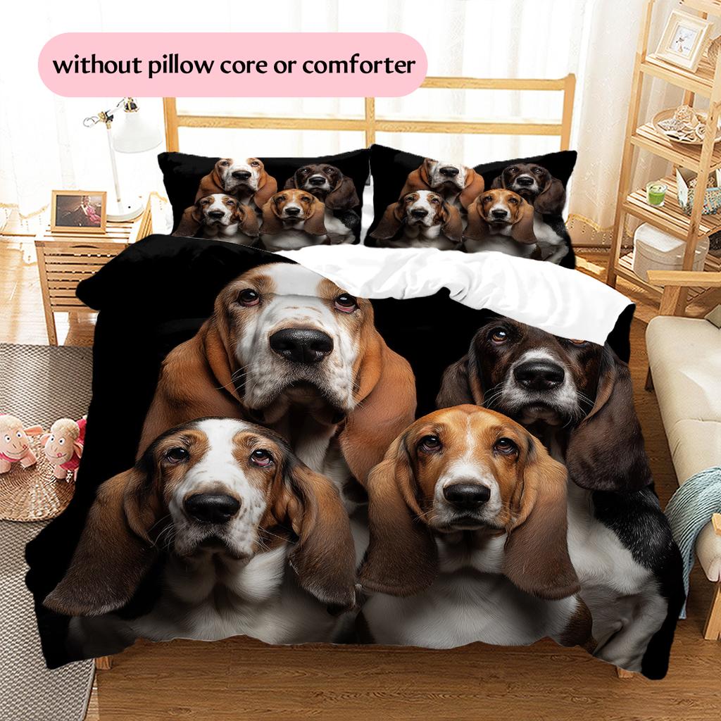 Black Basset Hound Pattern Bedding Home Decoration Birthday Gift (1 * duvet cover + 2 * pillowcase, without core)
