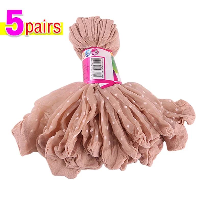 

5/10Pairs Summer Transparent Dot Silk Socks Women Breathable Ultra-thin Elastic Stocking Female Sexy Non-Slip Lace Short Sock One Size