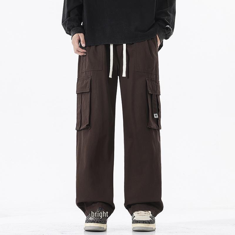 LKTM Men's Retro Multi-Pocket Cotton Drawstring Overalls - Loose Fit Casual Pants