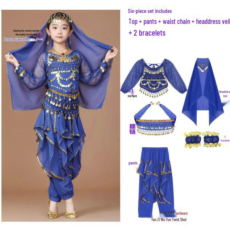 Costume da Danza Indiana per Bambini: Costume per Esibizione di Danza del Ventre e Minoranze dello Xinjiang per Bambina