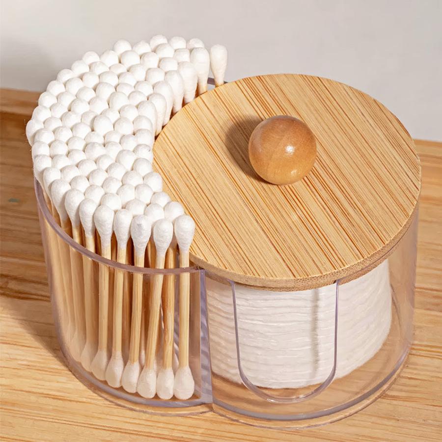 Cotton Pad & Swab Holder - Small Plastic Swab Dispenser with Lid, Bathroom Accessories Storage Organizer for Pads & Picks