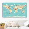 Cartoon Ocean Animal World Map Wall Art Canvas Painting Nordic Posters And Prints Nursery Wall Pictures For Kids Room Decoration