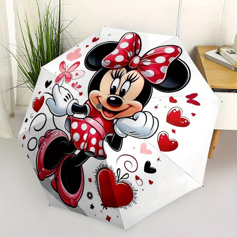 

Minnie Mouse,Hearts Automatic Opening and Closing Umbrella - 8-rib Reinforced Folding Design, Lightweight and Portable, Suitable for Daily B