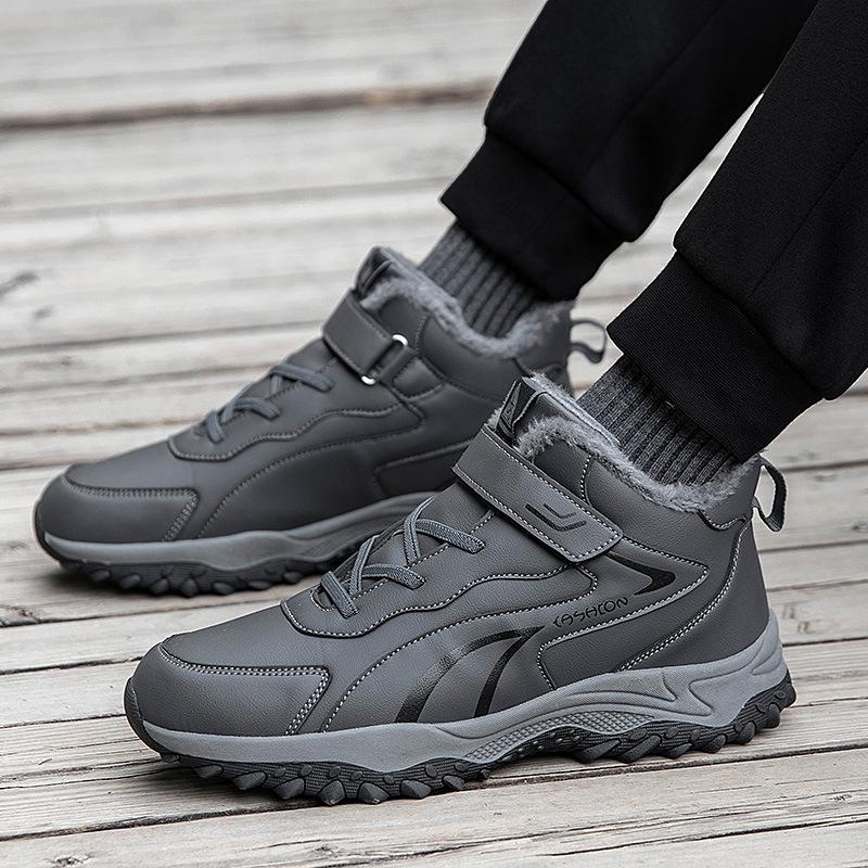 Winter Middle-aged and Elderly Outdoor Large Cotton Shoes Men and Women Elderly Shoes Leather Surface Waterproof Walking Shoes Velvet Sports Snow Sho