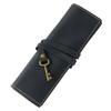 Retro Design Leather Pen Case First Layer Cowhide Multi-Compartment Pencil Cases Simple Literary Elastic Closure Pencil Roll Bag