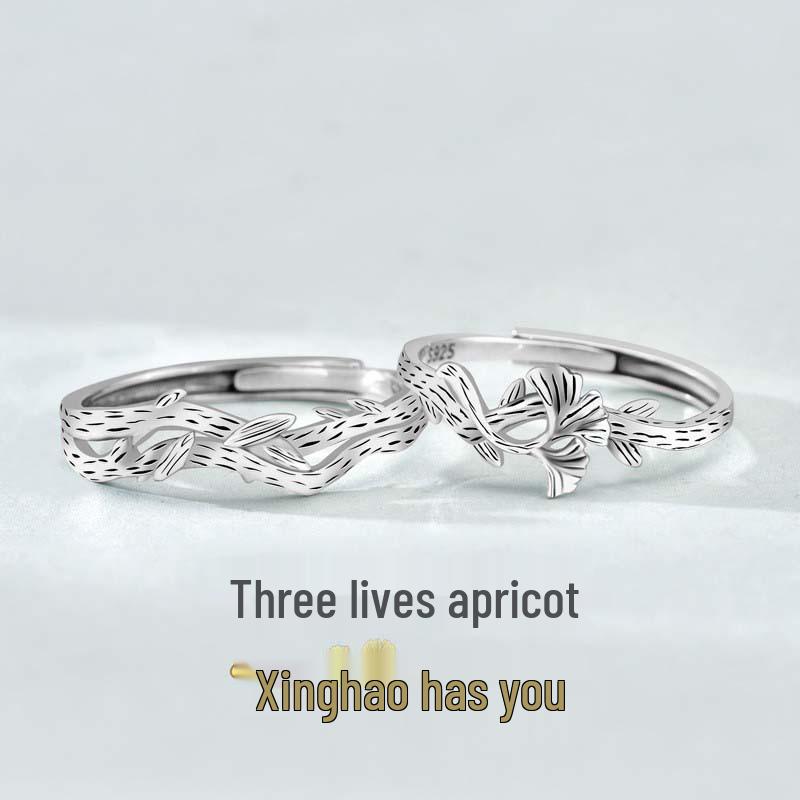 

Three Lives Apricot 925 Sterling Silver Rings: Unique Open Design for Couples Adjustable Open