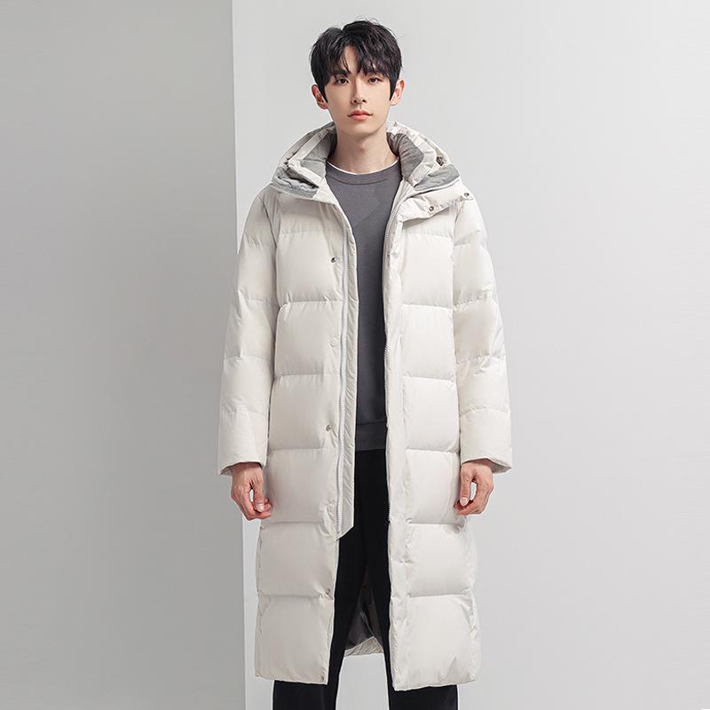 

Men s Mid-Length Hooded Down Jacket - Winter White Duck Down, Trendy & Warm for Couples XL белый