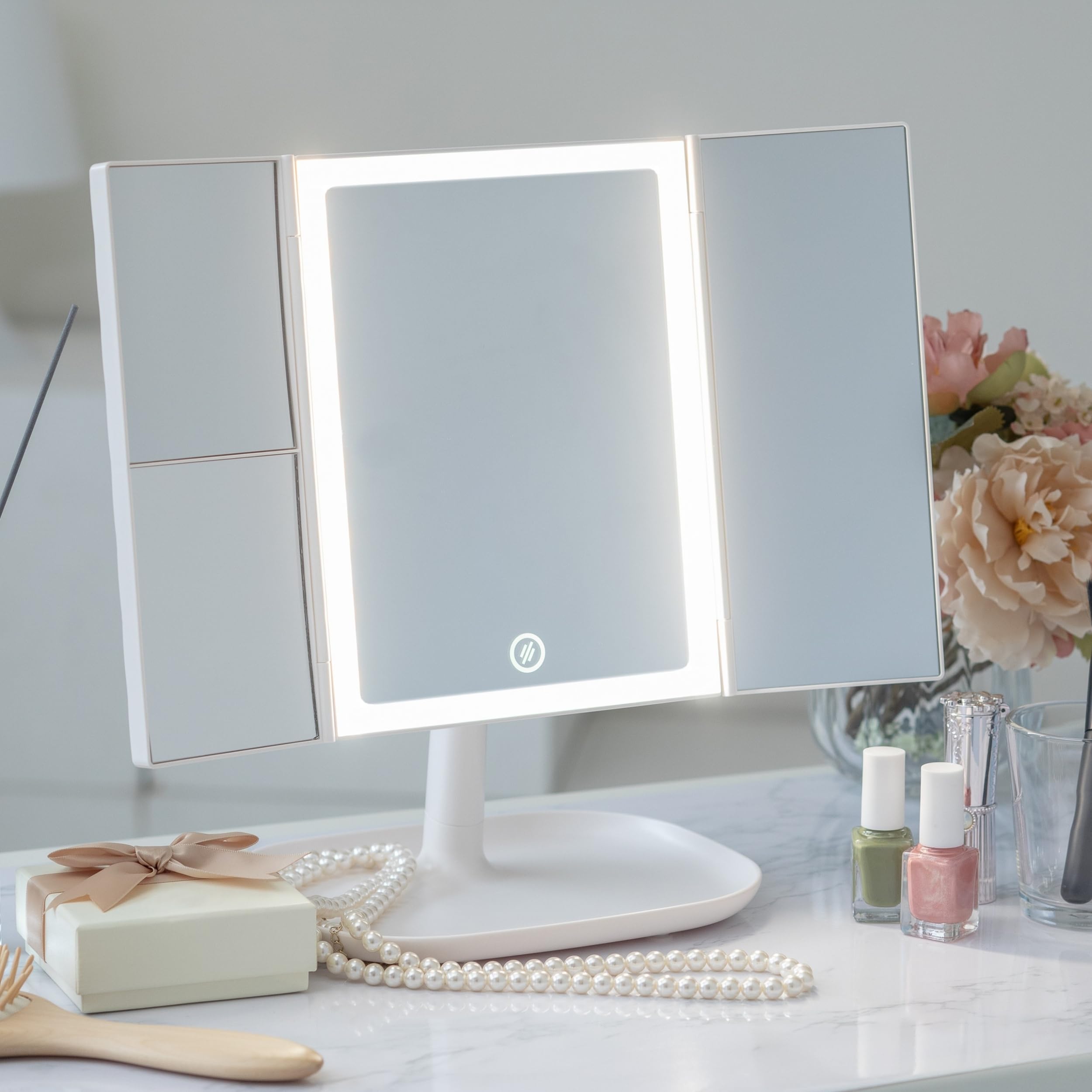 

PRIDEMII Actress Mirror LED Light with Stepless 3 Color Magnifying USB Makeup Tabletop Mirror (Compact Model) [Cute, Multifunctional, Built-in]