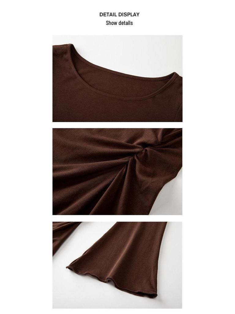 Spicy Girl Plus Size Waist-Cinched Bell Sleeve Women's Slimming U-Neck Long Sleeve Top for Spring, Autumn, Winter.