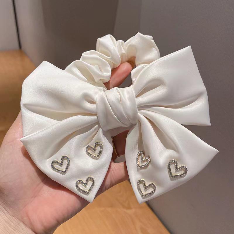 Korean Heart Bow Women's Scrunchie: High-End Retro Elastic Hair Tie